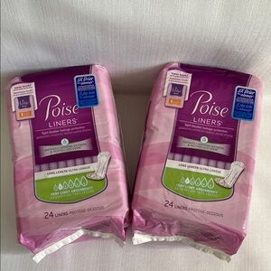 Poise Liners Light Bladder Leakage Protection 24 liners long length 2 packs